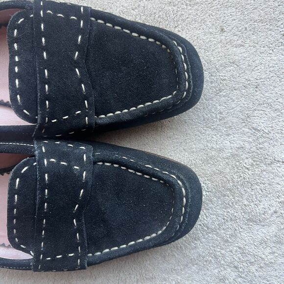 Prada Black Suede Cream White Stitching Loafer Flat Women EU 38 US 7.5-8 Classic - Picture 8 of 15